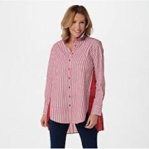 566- Laurie Felt NWOT Red & White Striped Long Sleeve Shirt, Size Large.